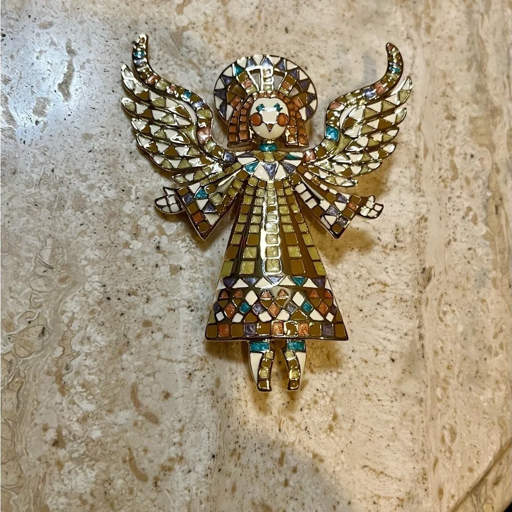 Bob Mackie Mosaic Angel Brooch In Box